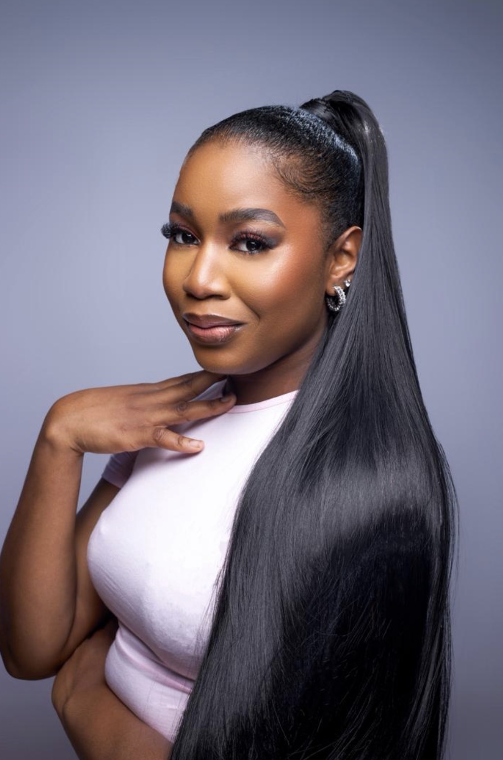 Silky straight ponytail
