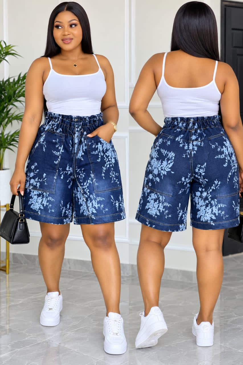 Floral Print Denim Shorts