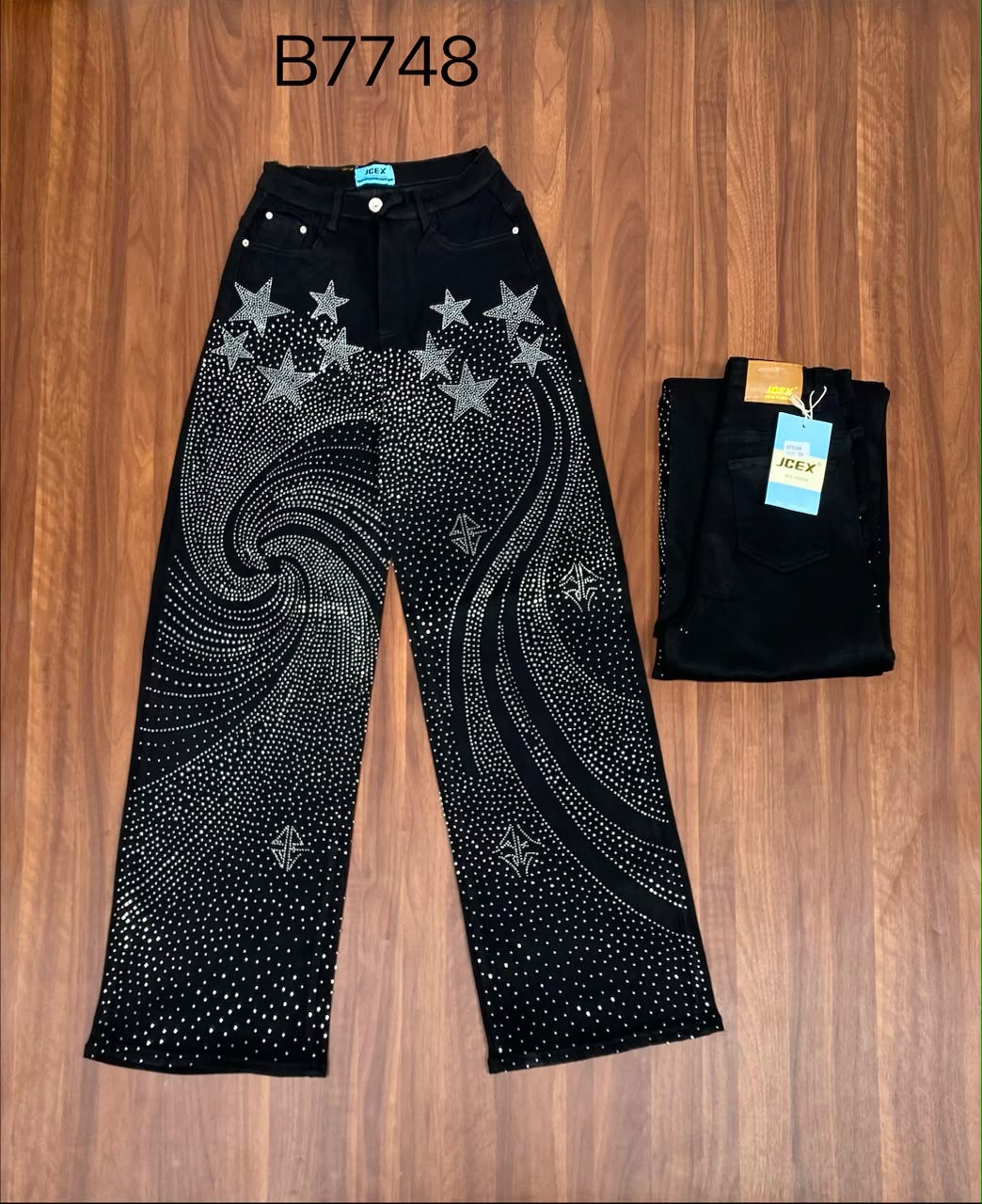 Starlight Swirl Rhinestone Wide-Leg Jeans