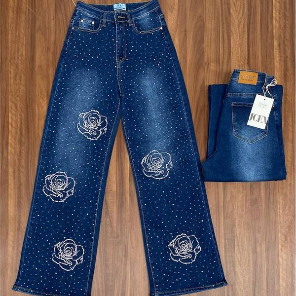 Rose Studded Flare-Leg Jeans