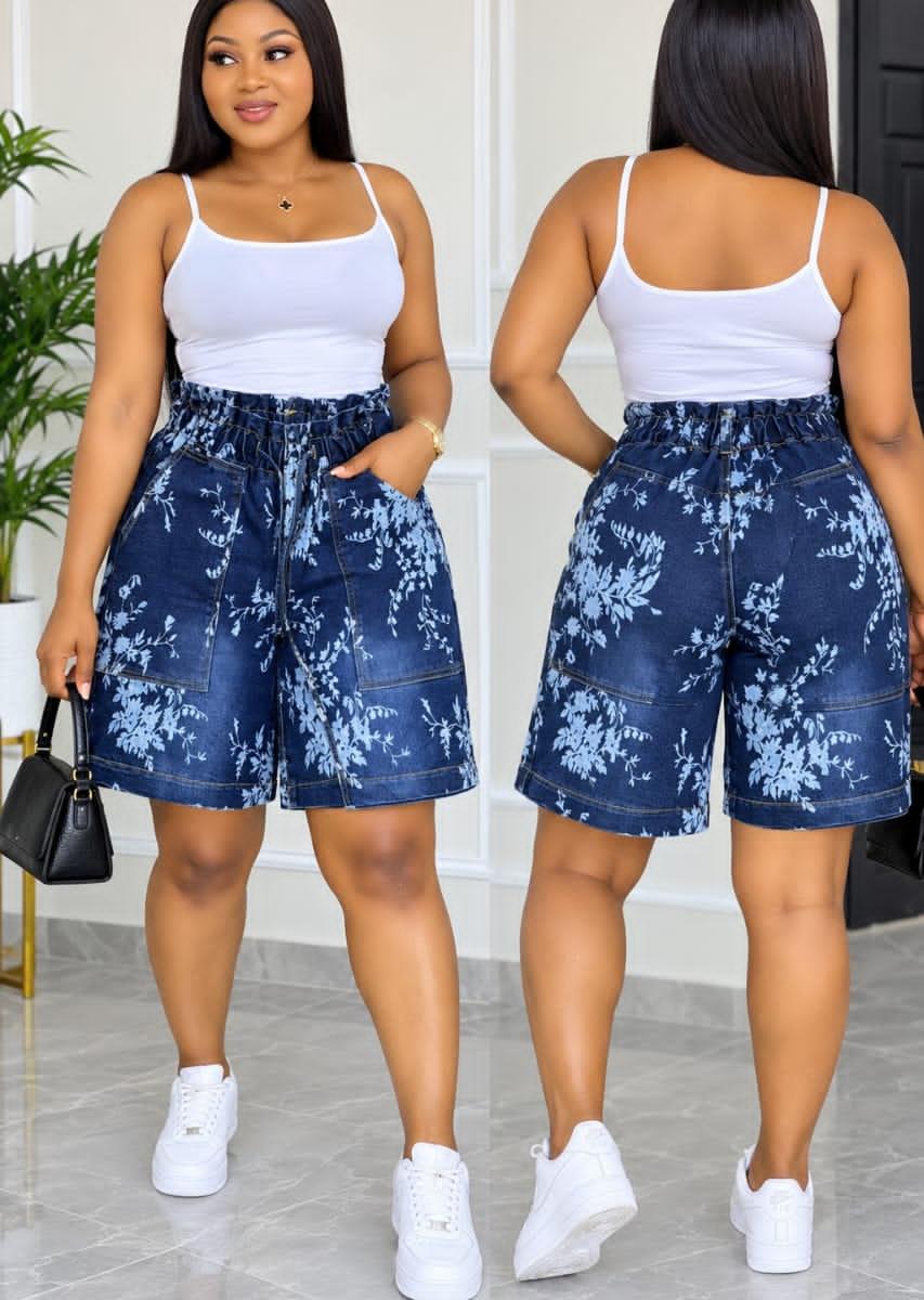 Floral Print Denim Shorts