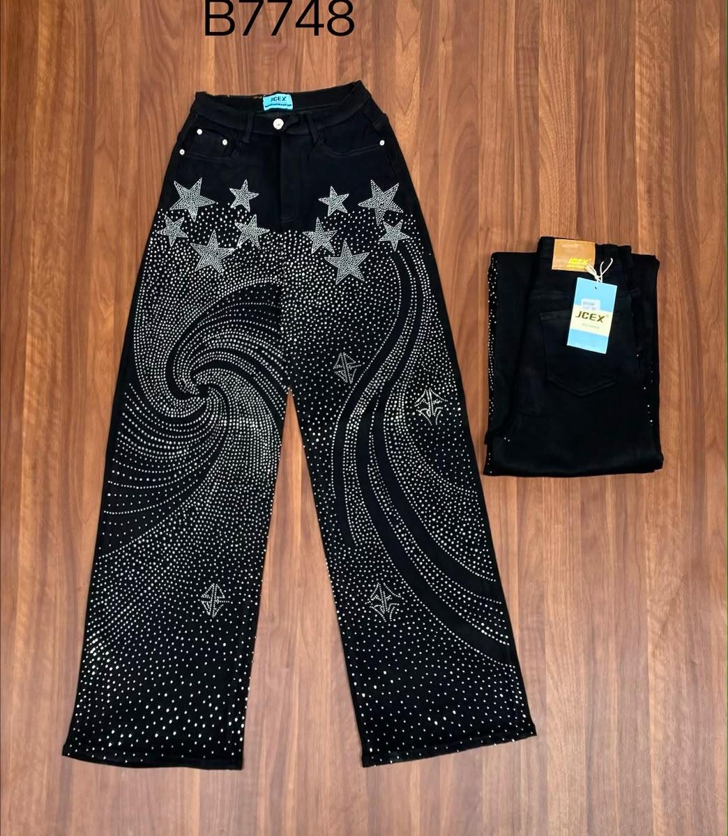 Starlight Swirl Rhinestone Wide-Leg Jeans