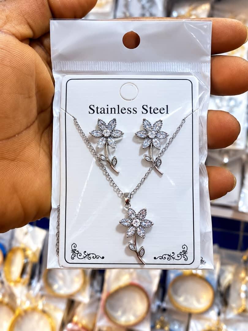 Stainless steel necklace and earring