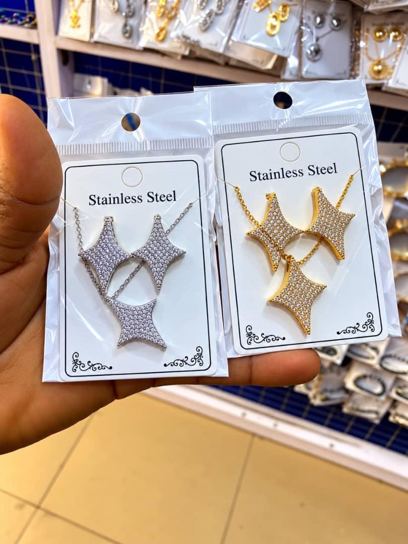 Stainless steel necklace and earring