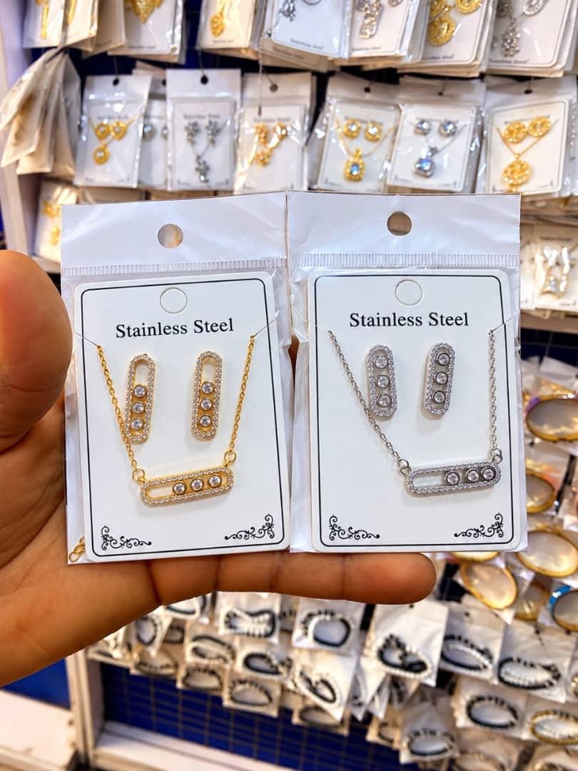 Stainless steel necklace and earring