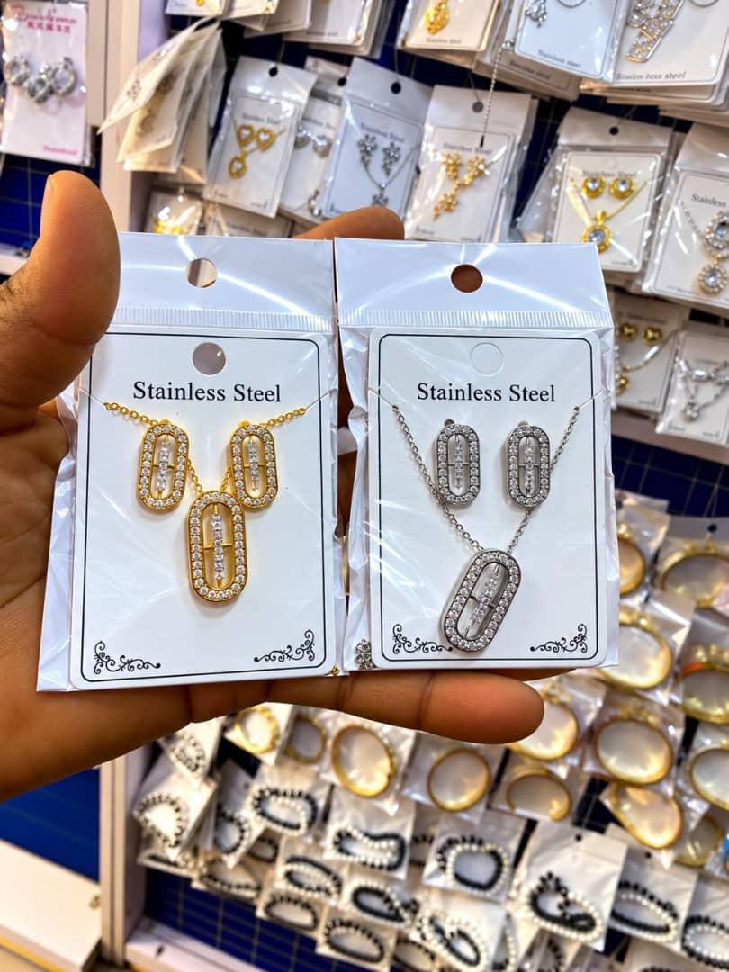 Stainless steel necklace and earring