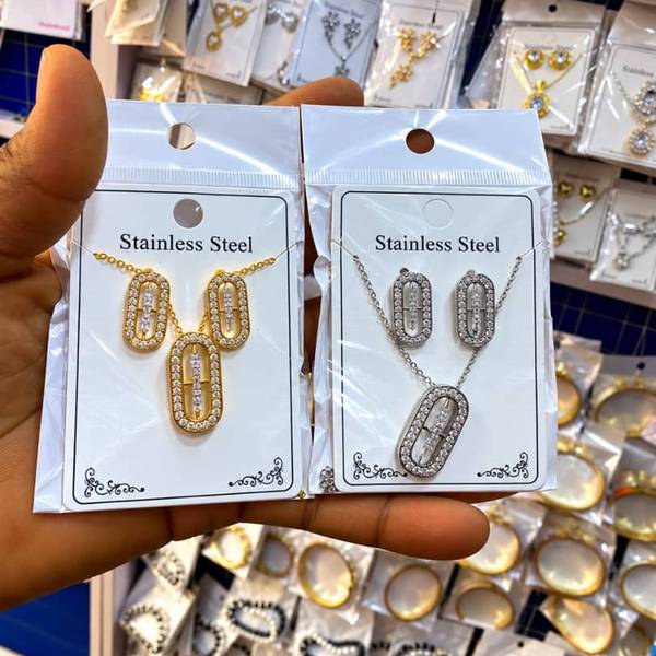 Stainless steel necklace and earring