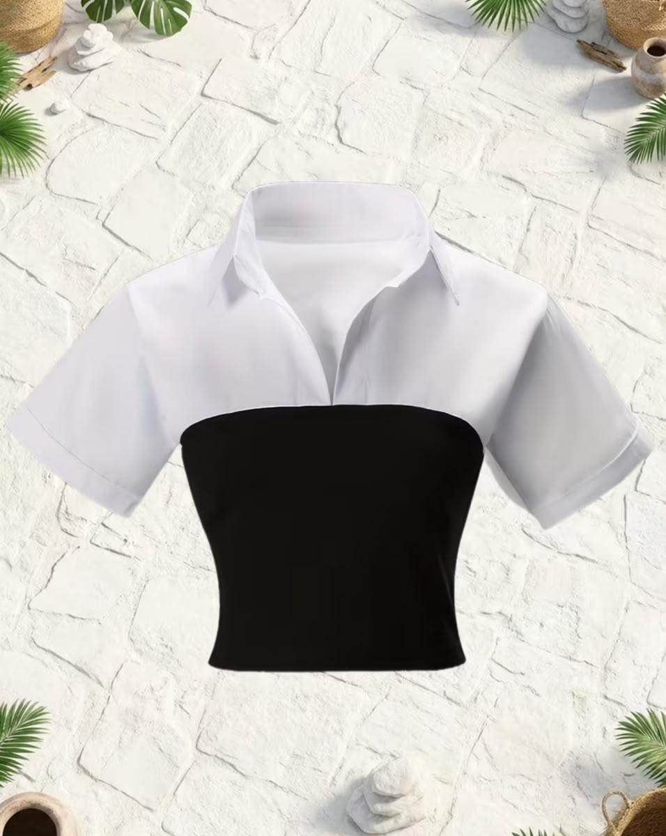 2in1 layered collar top.