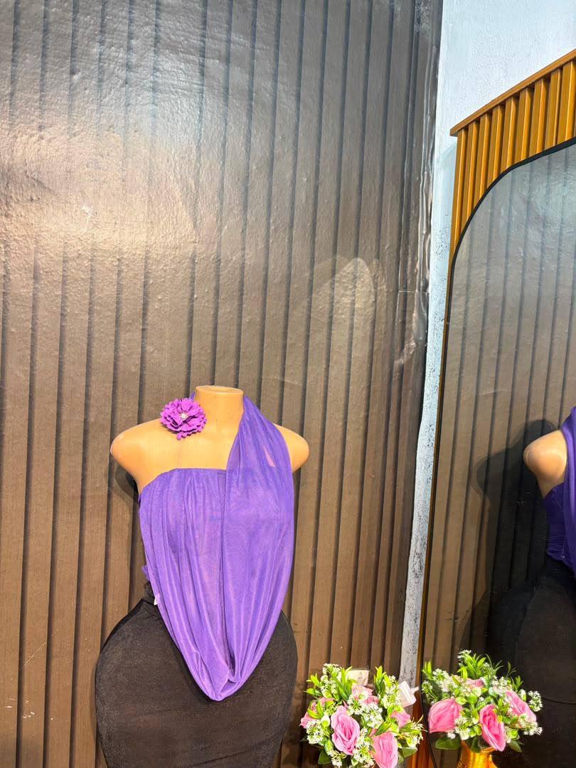 Purple draped one-shoulder top