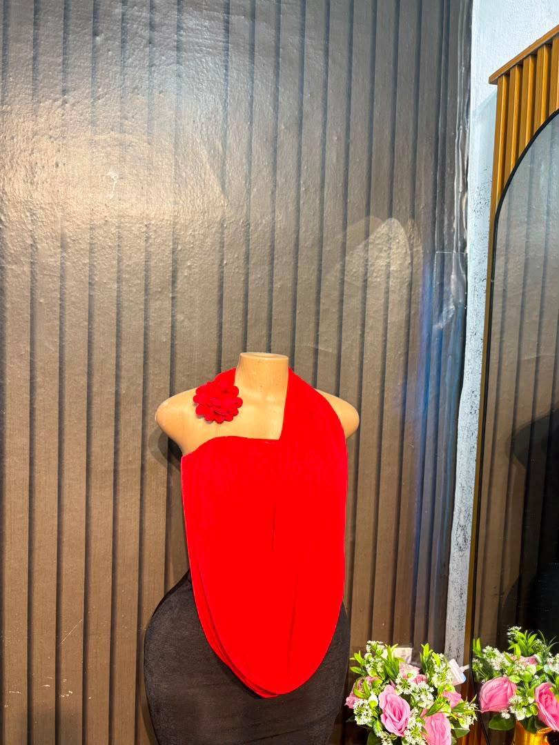 Hot red draped halter top