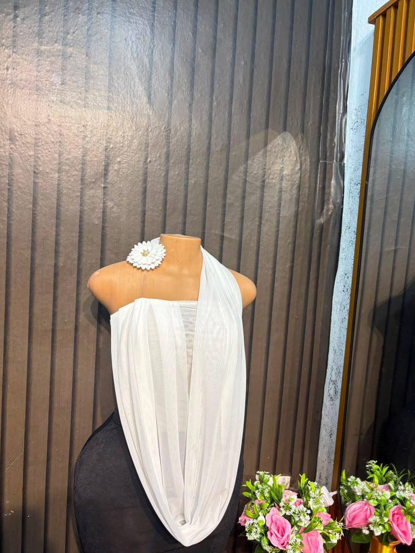 Sheer mesh drape top