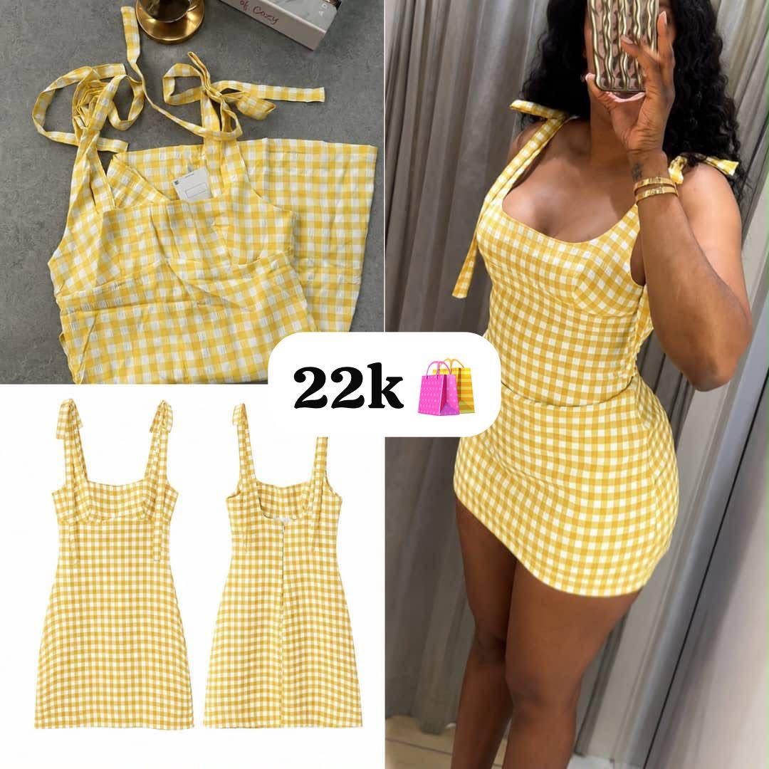 Gingham tie-strap mini dress