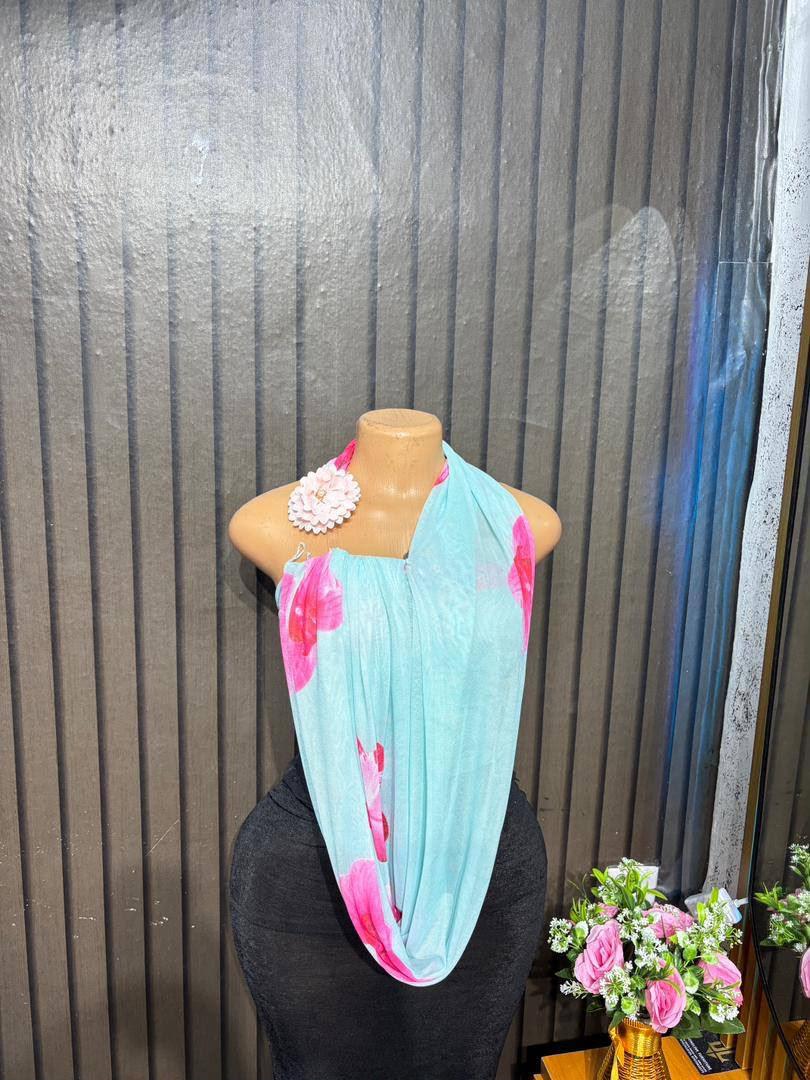 Floral halter top(mint greenXpink)